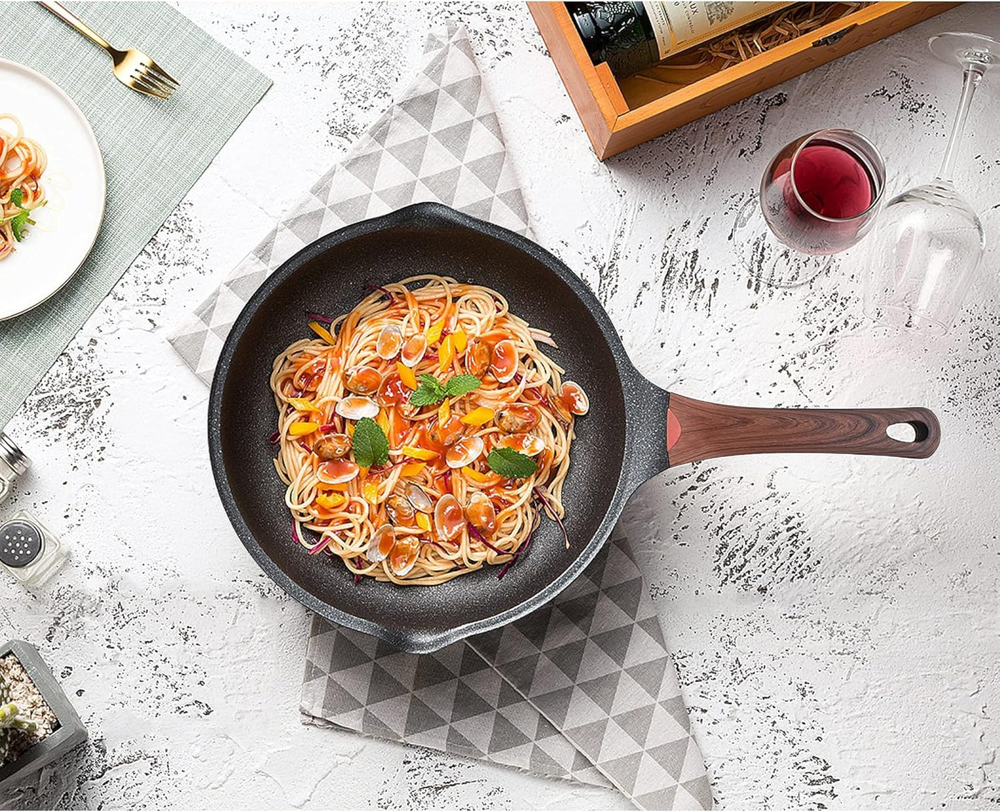 11in/5Qt Nonstick Deep Frying Pan Skillet with Lid, Vinchef Saute Pan, German 3C+ Ceramic Coating, Heat Indicator, Induction Compatible