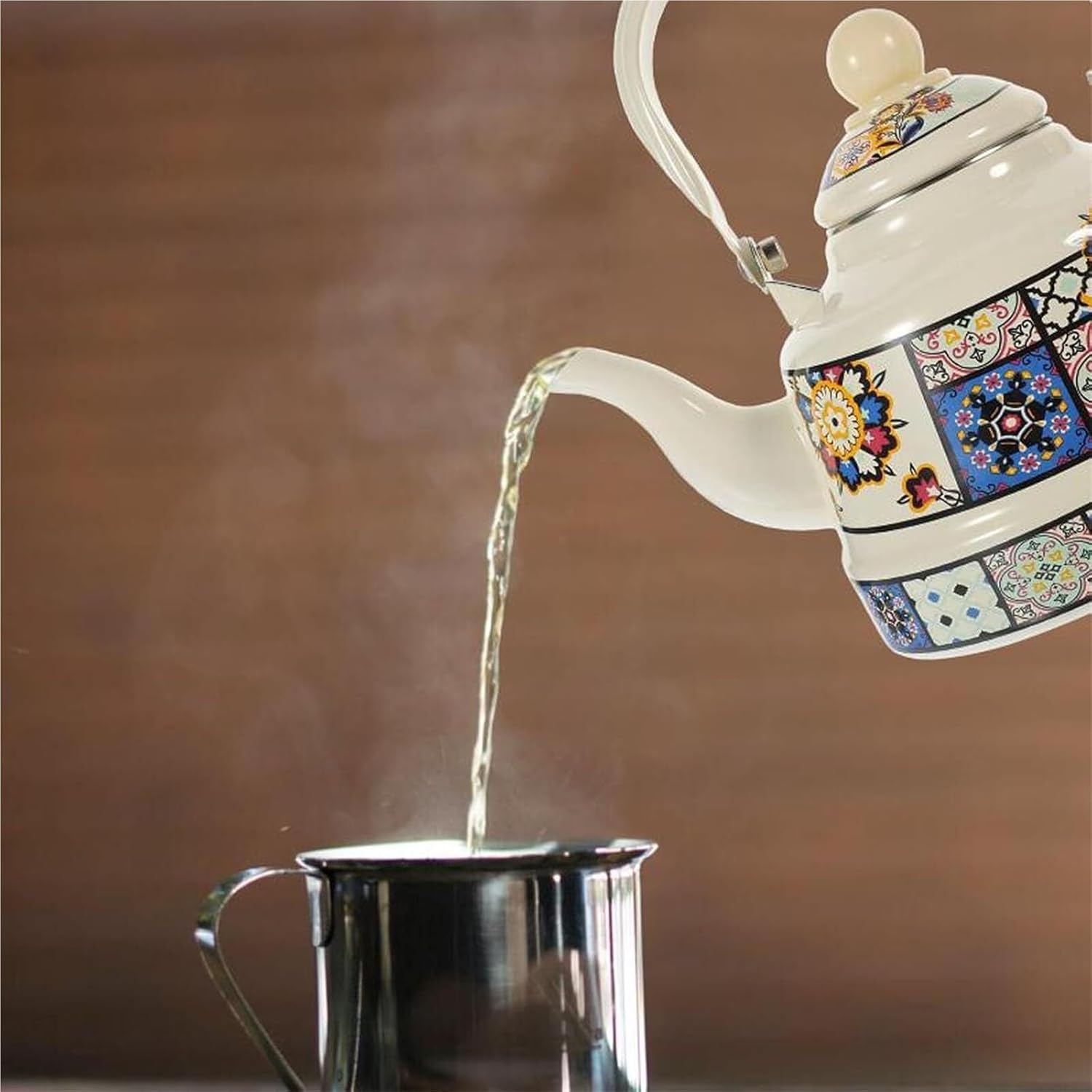 1.1L TIMOBIZZ Floral Enamel Tea Kettle - Durable Steel Teapot with Cool Touch Handle