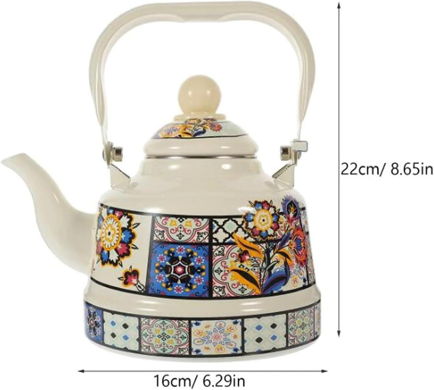 1.1L TIMOBIZZ Floral Enamel Tea Kettle - Durable Steel Teapot with Cool Touch Handle