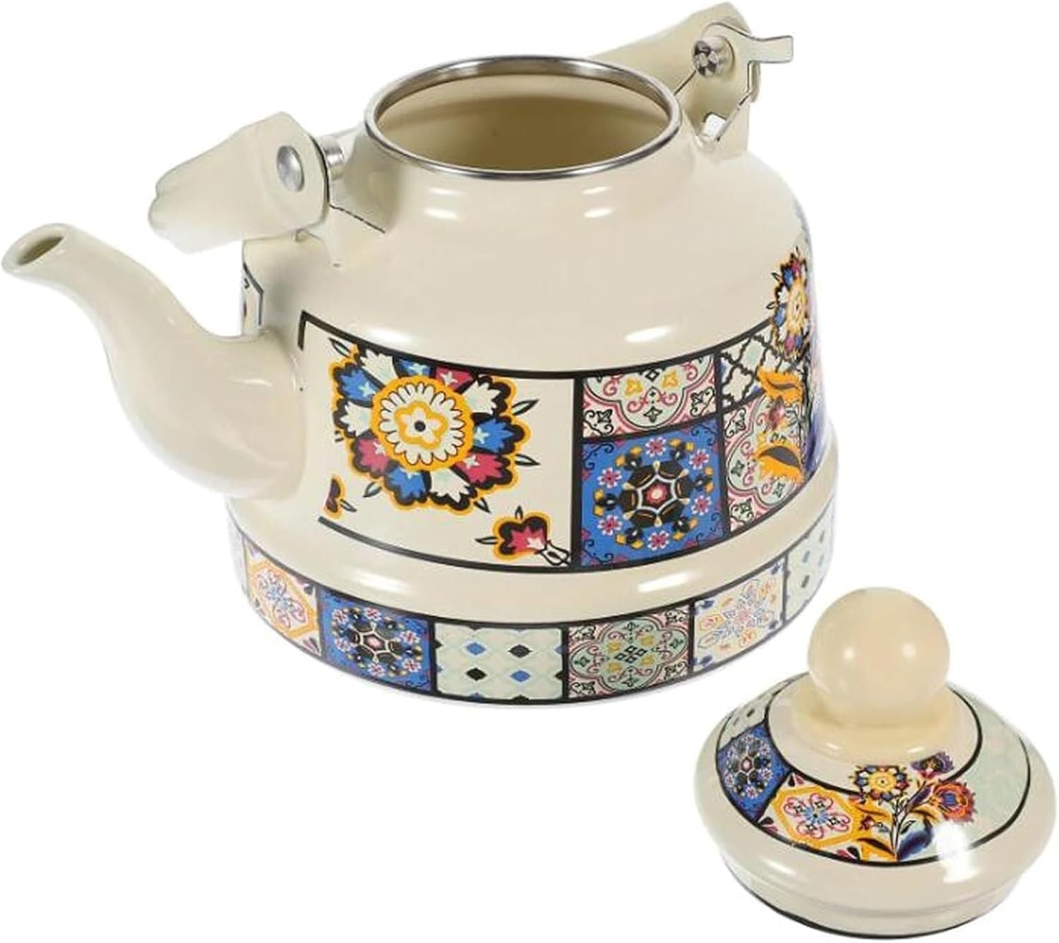 1.1L TIMOBIZZ Floral Enamel Tea Kettle - Durable Steel Teapot with Cool Touch Handle