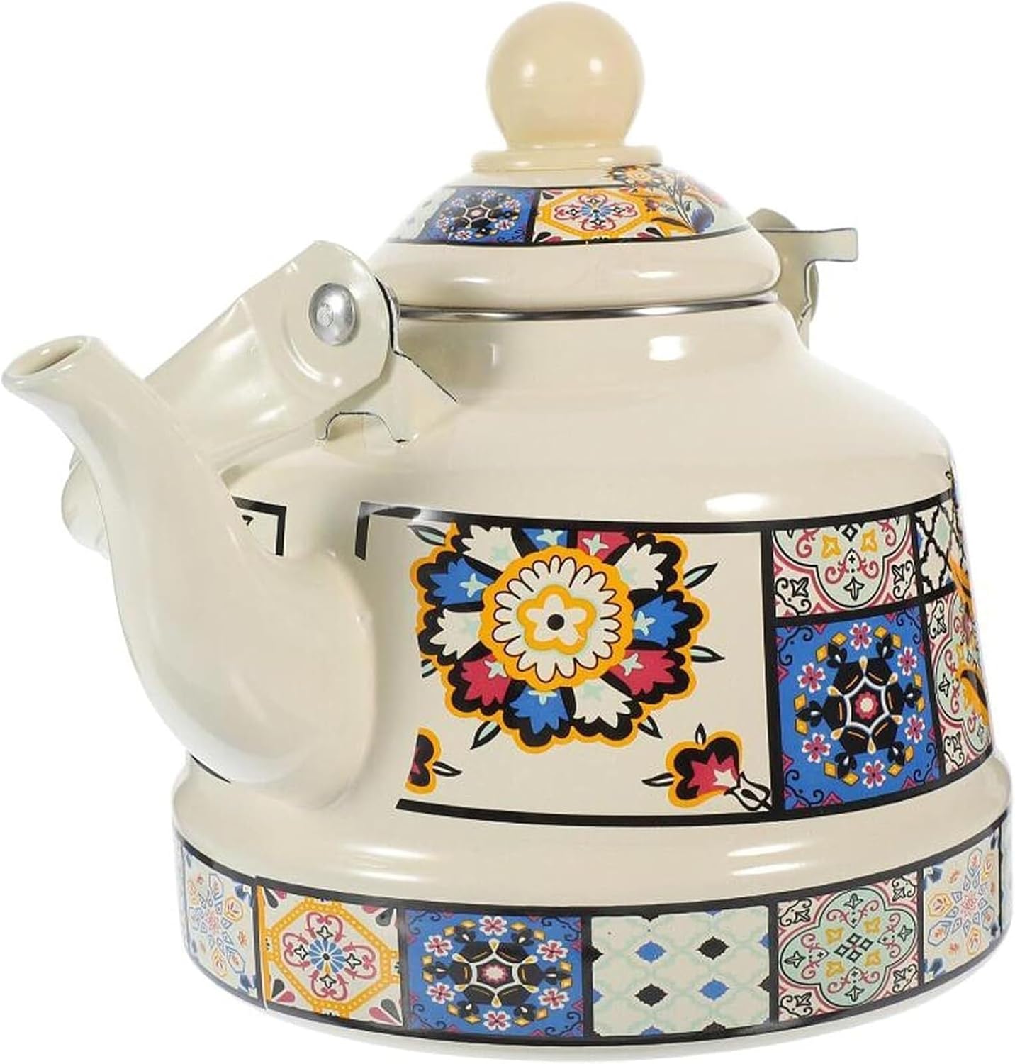 1.1L TIMOBIZZ Floral Enamel Tea Kettle - Durable Steel Teapot with Cool Touch Handle