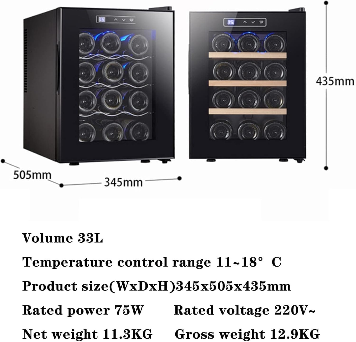 12-Bottle Compressor Wine Cooler Refrigerator with Digital Controls, Quiet Cooling, Clear Glass Door