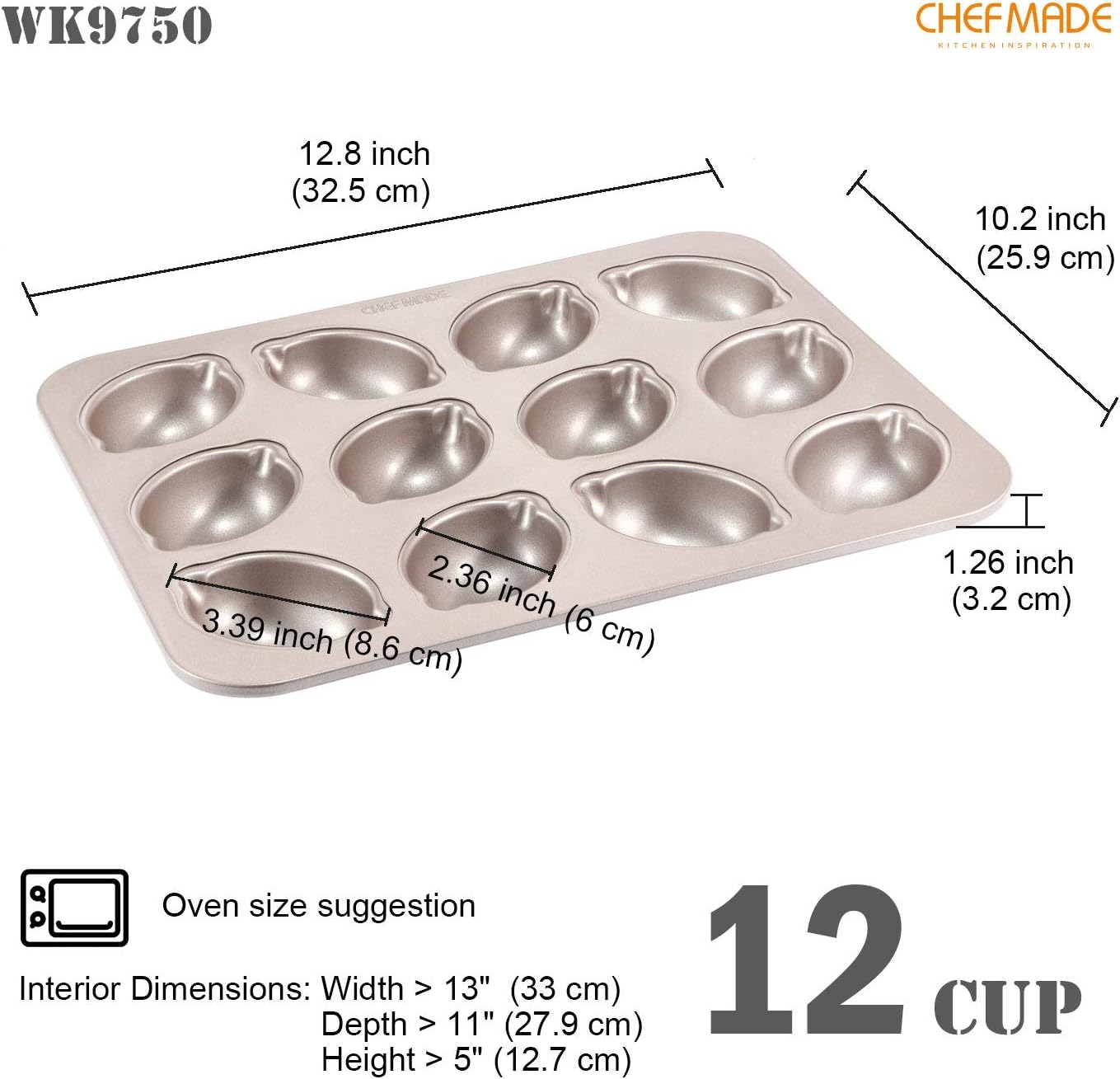 12-Cavity Non-Stick Lemon-Shaped Muffin Cake Pan for Oven Baking - Champagne Gold