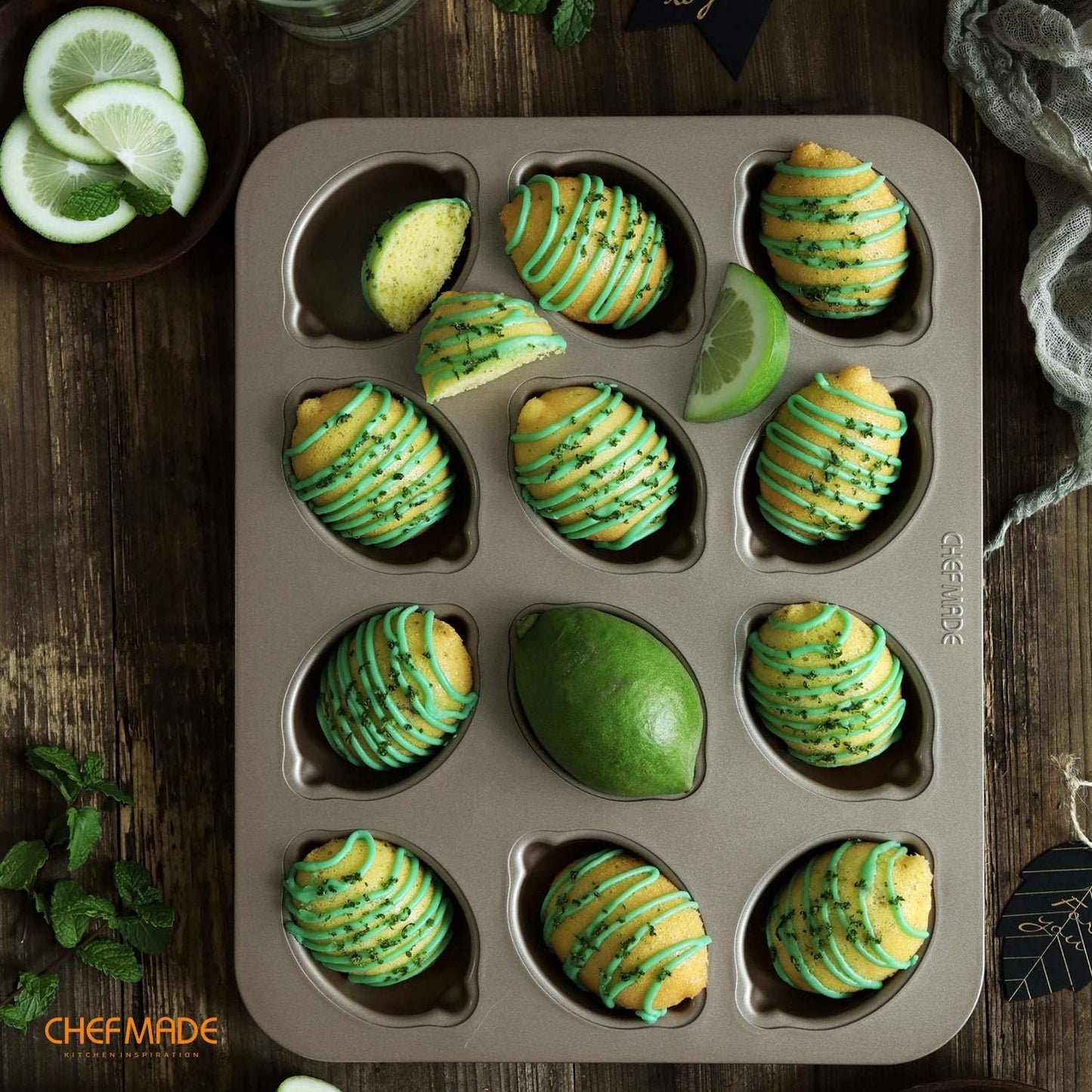 12-Cavity Non-Stick Lemon-Shaped Muffin Cake Pan for Oven Baking - Champagne Gold