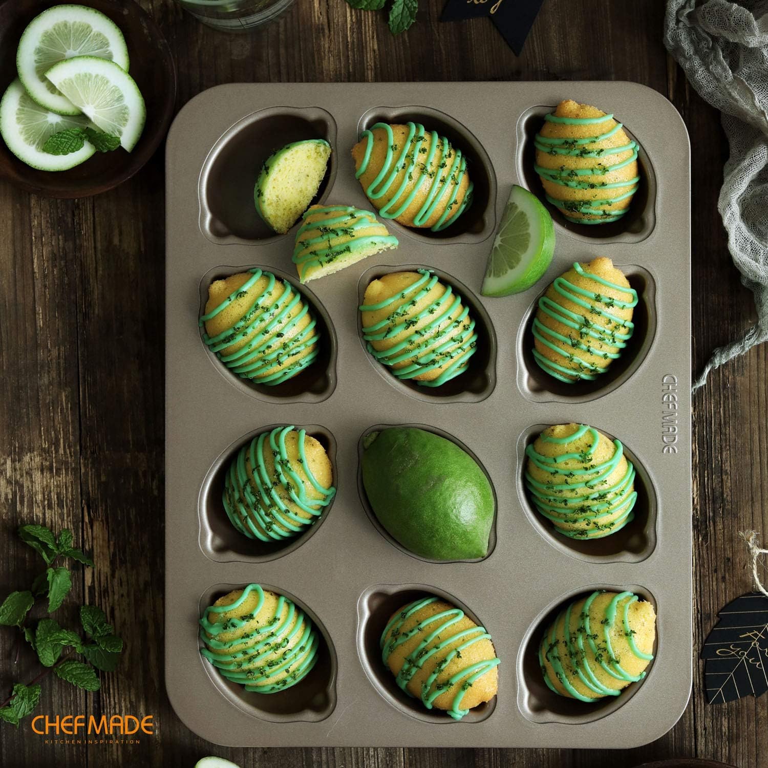 12-Cavity Non-Stick Lemon-Shaped Muffin Cake Pan for Oven Baking - Champagne Gold