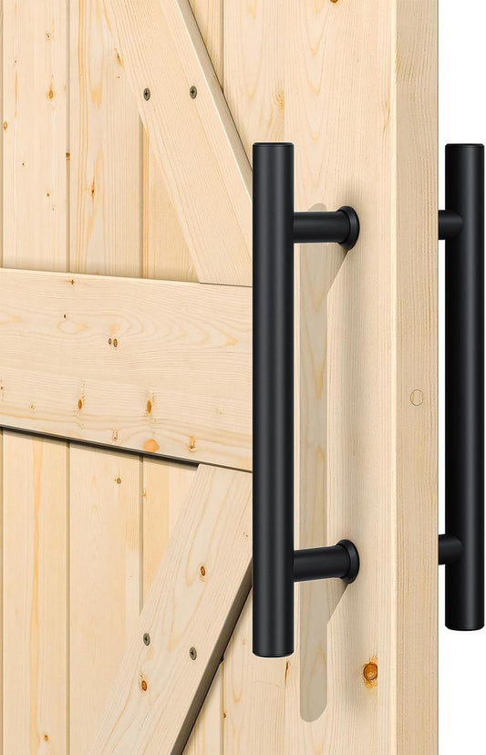12'' Double-Sided Black Barn Door Handle Set by SMARTSTANDARD - Push Pull Sliding Door Handle, 1 Pack