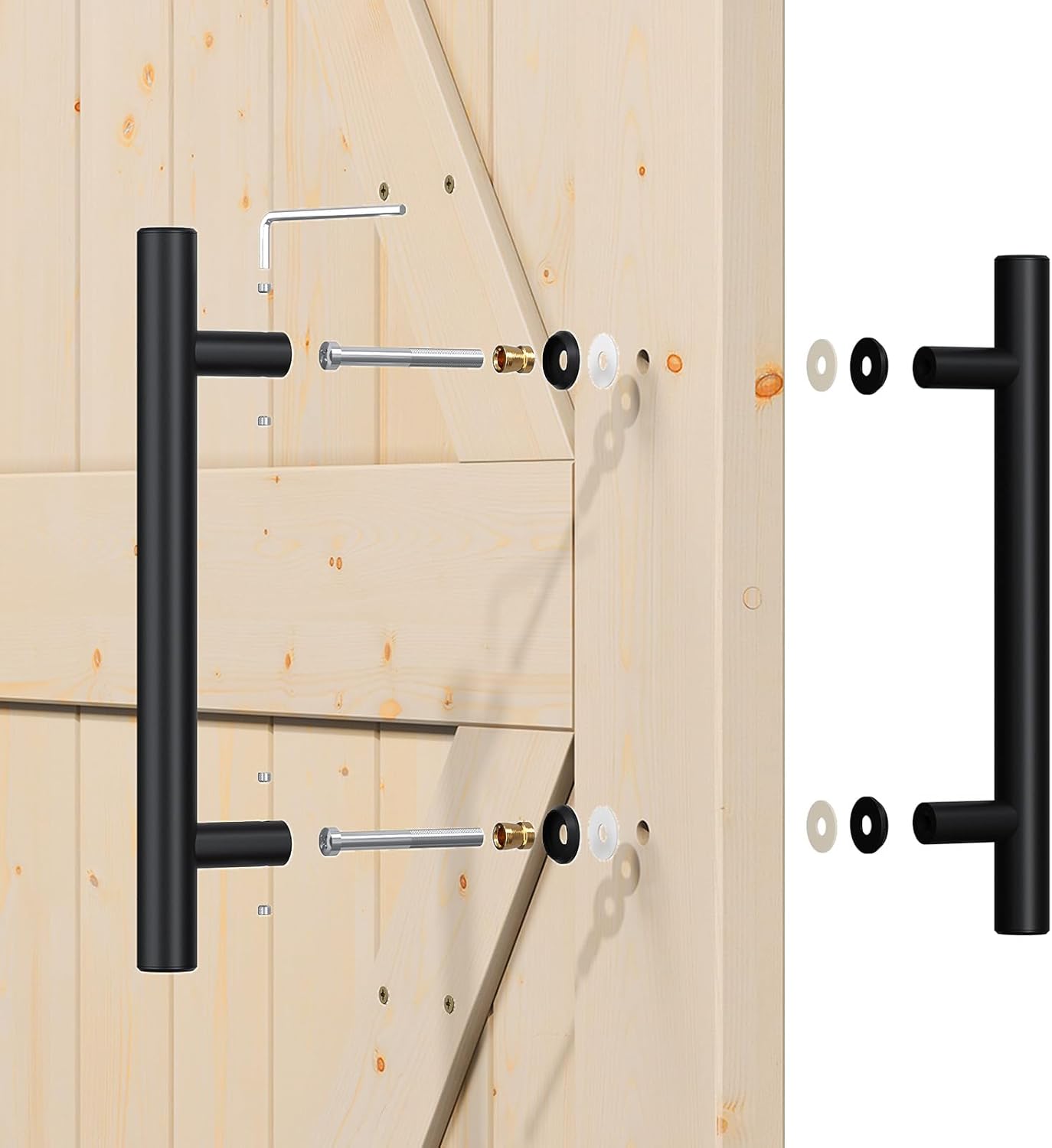 12'' Double-Sided Black Barn Door Handle Set by SMARTSTANDARD - Push Pull Sliding Door Handle, 1 Pack