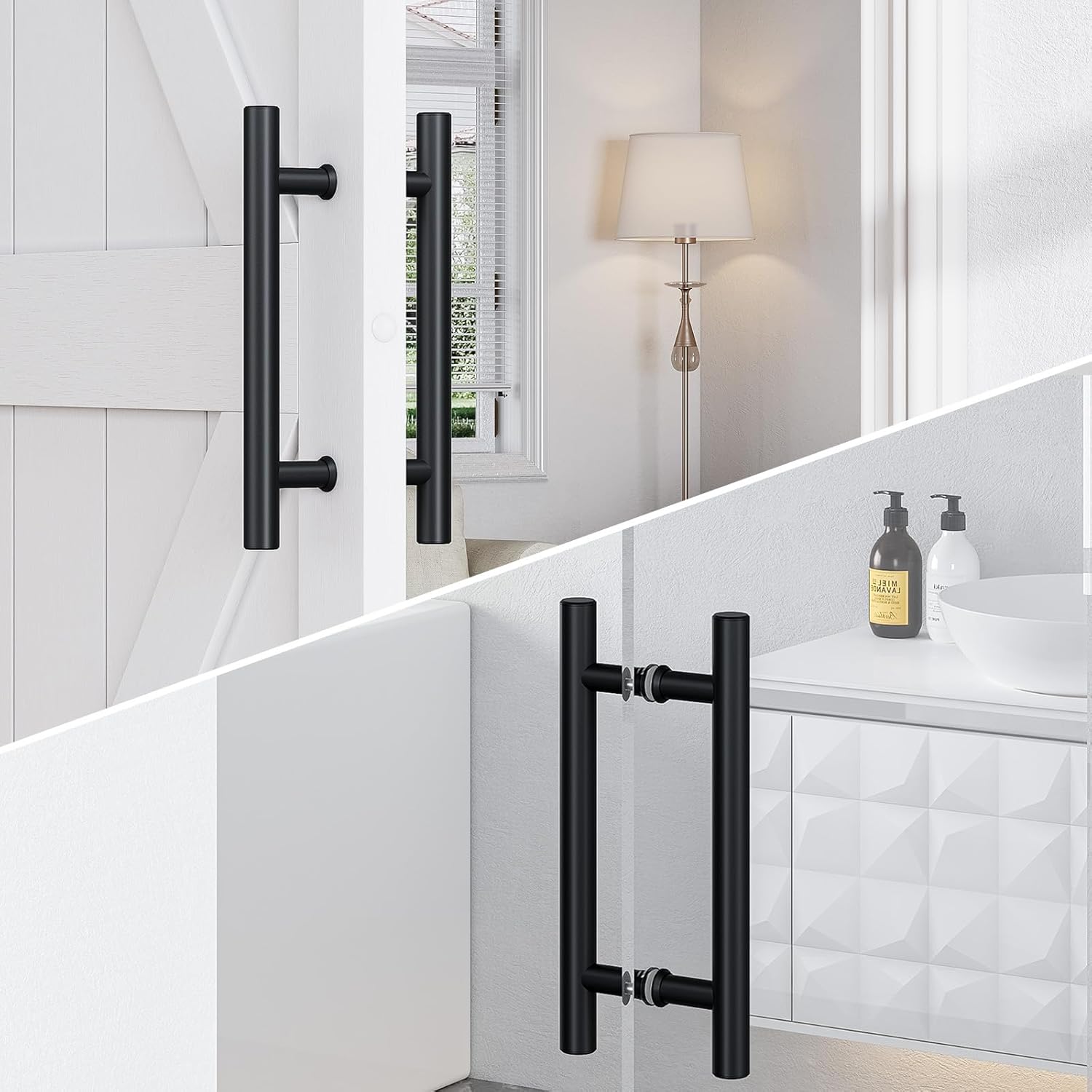 12'' Double-Sided Black Barn Door Handle Set by SMARTSTANDARD - Push Pull Sliding Door Handle, 1 Pack