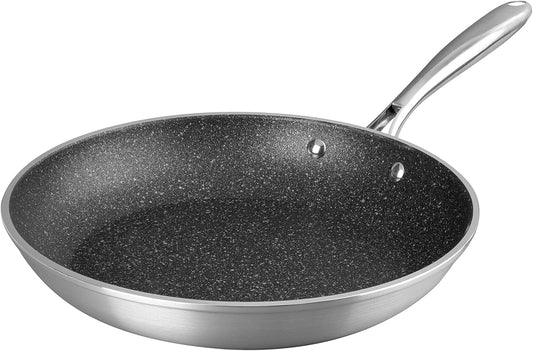 12" Granitestone Nonstick Fry Pan with Hard Anodized Aluminum Construction - Durable Ultra Coating, Silver Exterior, PFOA Free - Dishwasher & Oven Safe