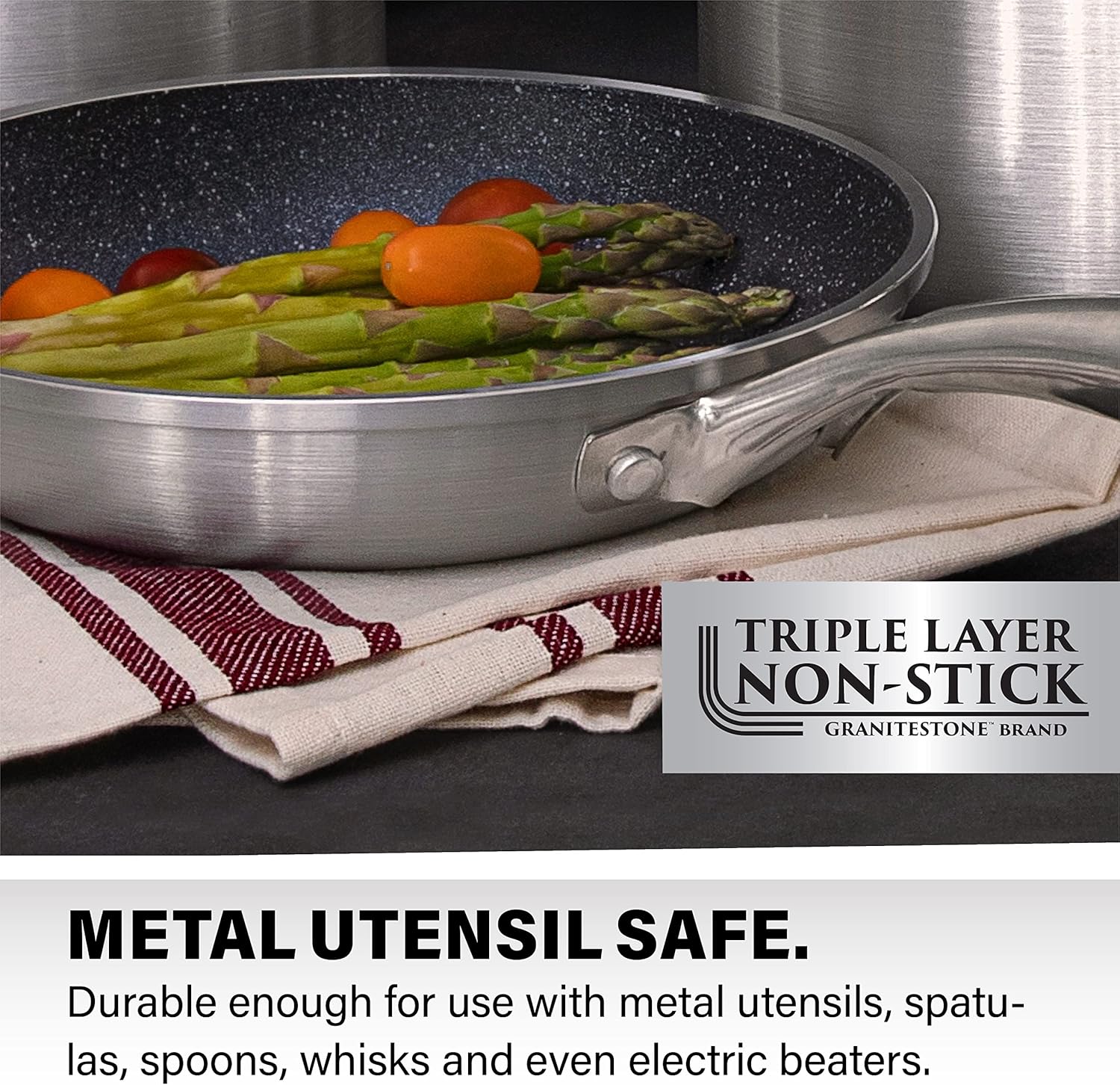 12" Granitestone Nonstick Fry Pan with Hard Anodized Aluminum Construction - Durable Ultra Coating, Silver Exterior, PFOA Free - Dishwasher & Oven Safe