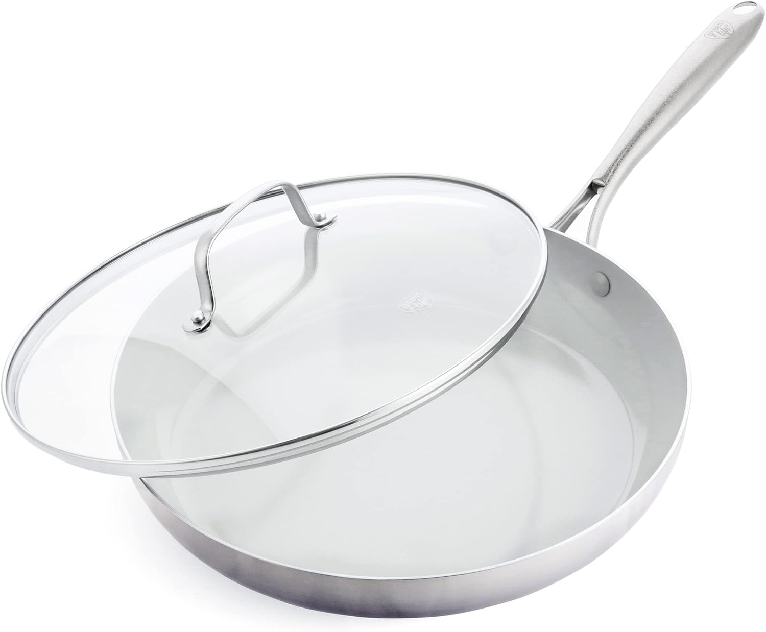 12" GreenLife Tri-Ply Stainless Steel Nonstick Frying Pan Skillet with Lid - PFAS-Free, Induction Safe