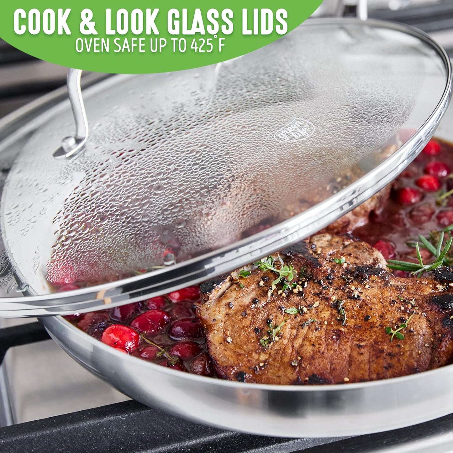 12" GreenLife Tri-Ply Stainless Steel Nonstick Frying Pan Skillet with Lid - PFAS-Free, Induction Safe