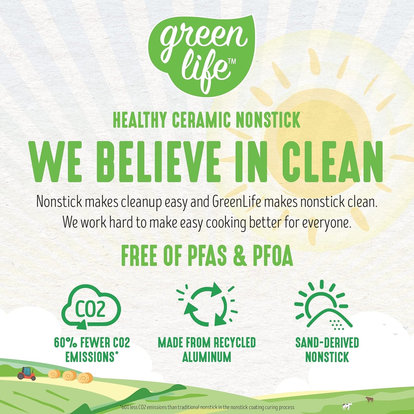 12" GreenLife Tri-Ply Stainless Steel Nonstick Frying Pan Skillet with Lid - PFAS-Free, Induction Safe