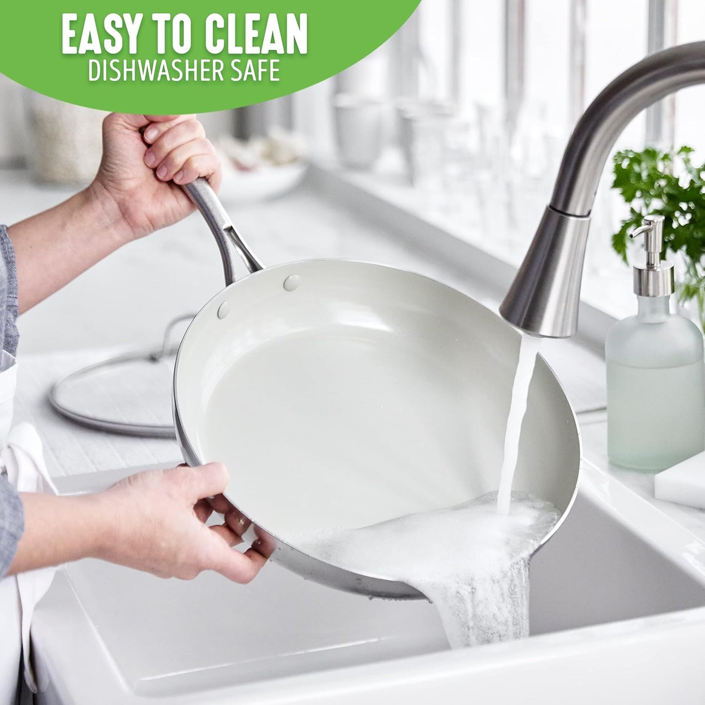 12" GreenLife Tri-Ply Stainless Steel Nonstick Frying Pan Skillet with Lid - PFAS-Free, Induction Safe