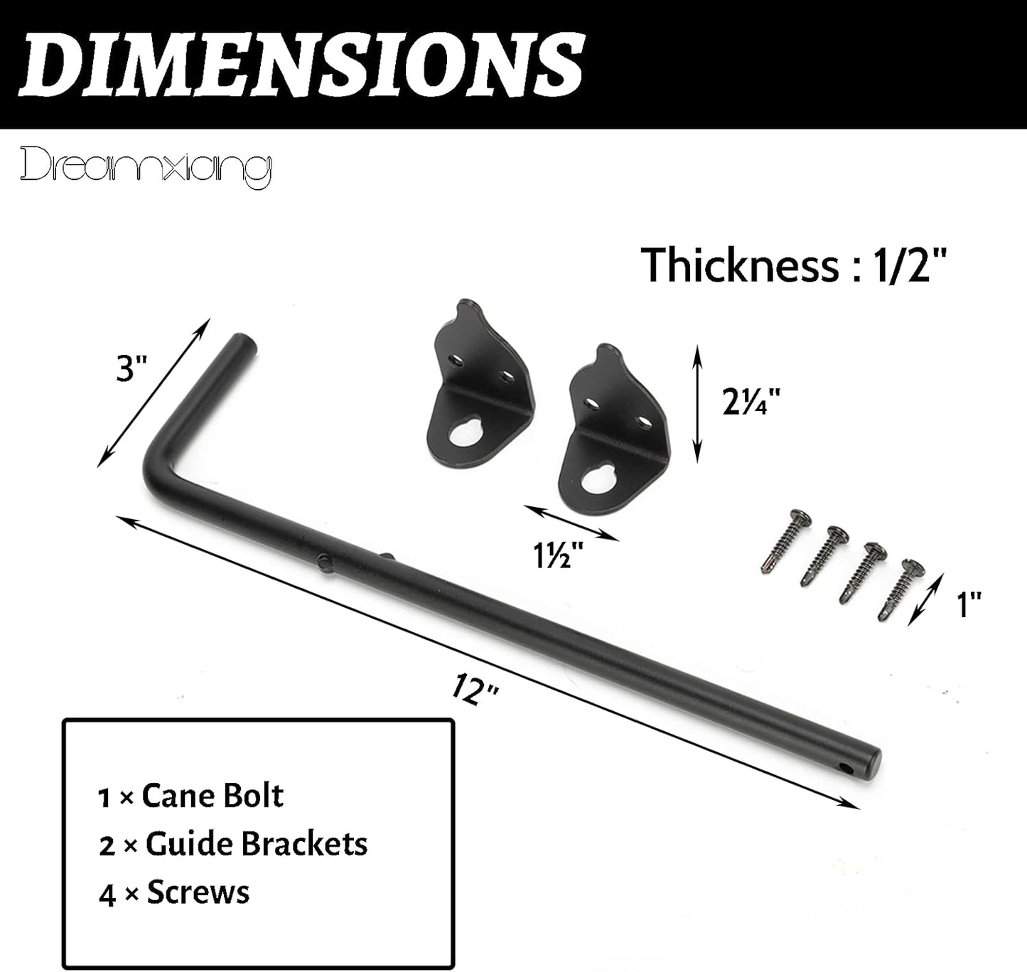 12" Heavy Duty Black Solid Steel Cane Bolt Drop Rod Hardware for Wood PVC Vinyl Metal Fences Gates - Ground Latch for Double Doors (1 Pack)