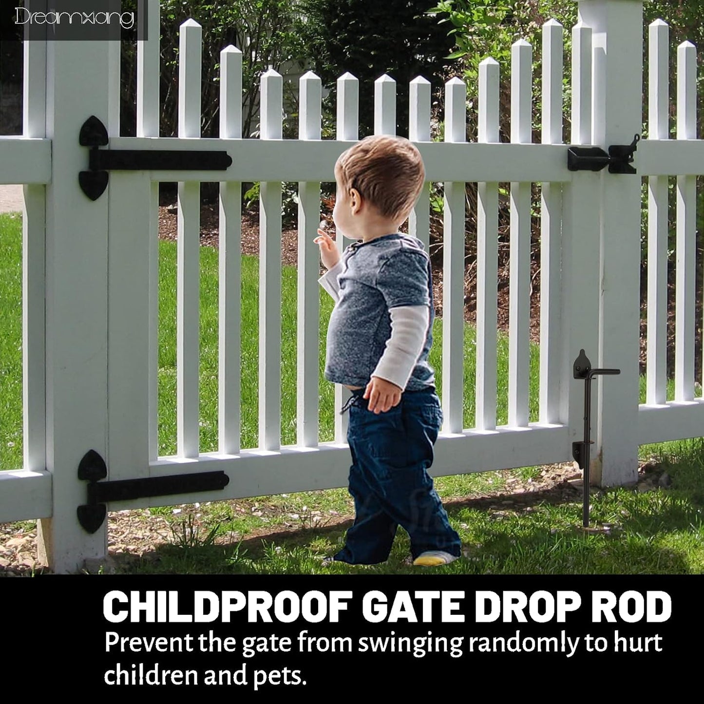 12" Heavy Duty Black Solid Steel Cane Bolt Drop Rod Hardware for Wood PVC Vinyl Metal Fences Gates - Ground Latch for Double Doors (1 Pack)