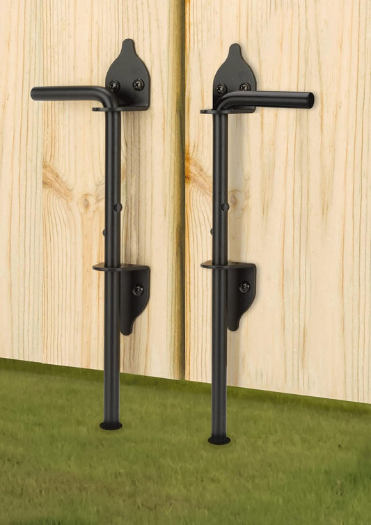 12" Heavy Duty Cane Bolt Gate Drop Rod Hardware for Wood PVC Vinyl Metal Fences Gates - Black Solid Steel (2 Pack)