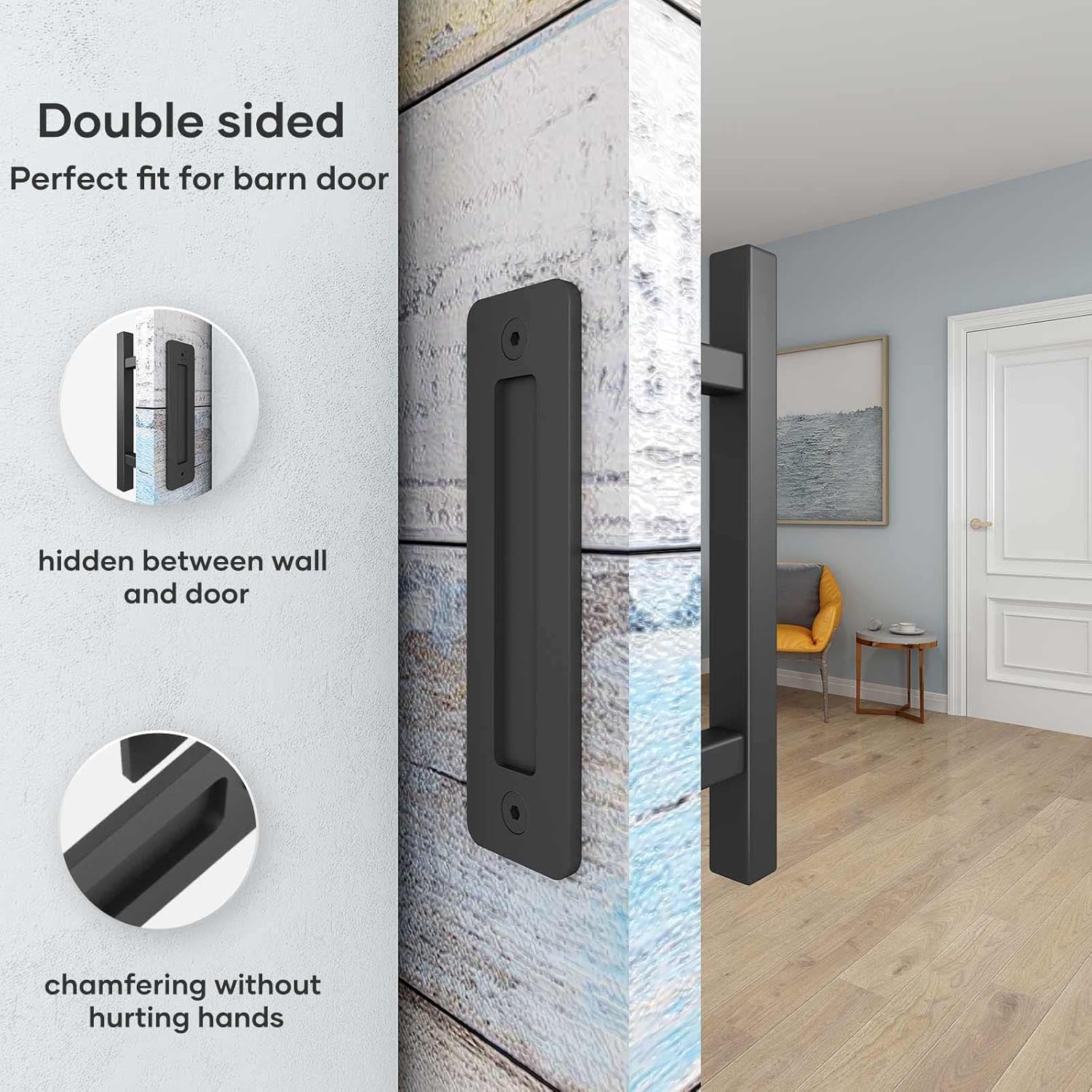 12" Heavy Duty Sliding Barn Door Handles and Pulls Set - Easy Install, Double Sided Hardware, Rustic Square Design, Matte Black Finish