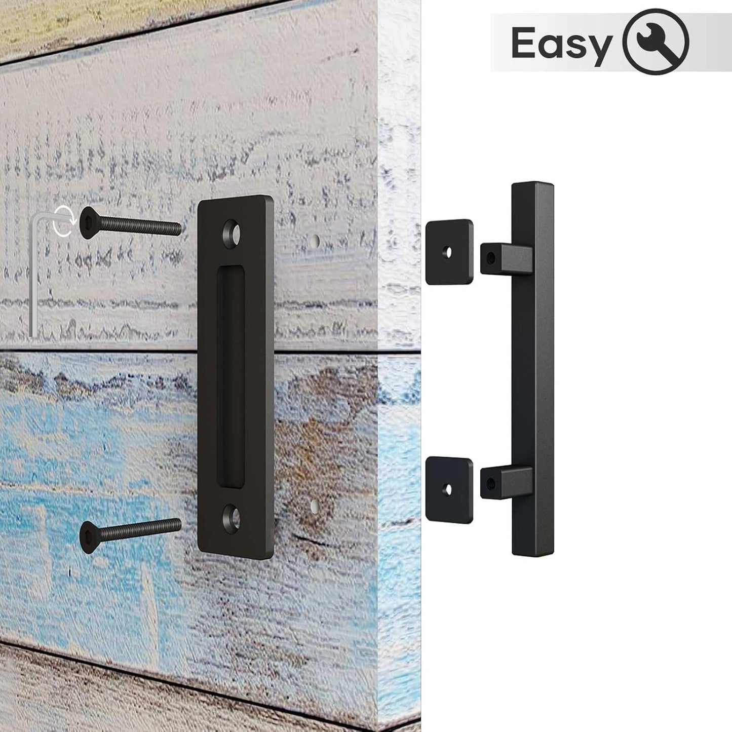 12" Heavy Duty Sliding Barn Door Handles and Pulls Set - Easy Install, Double Sided Hardware, Rustic Square Design, Matte Black Finish