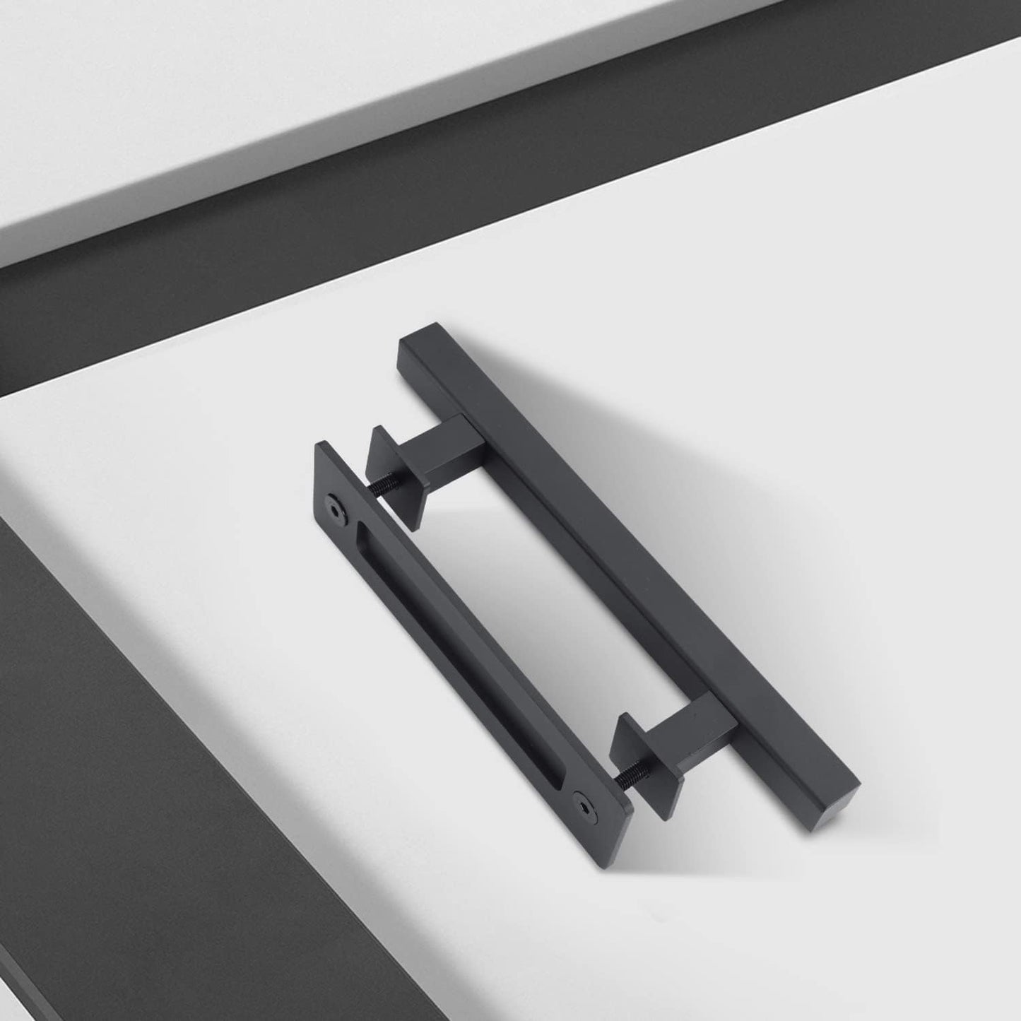 12" Heavy Duty Sliding Barn Door Handles and Pulls Set - Easy Install, Double Sided Hardware, Rustic Square Design, Matte Black Finish