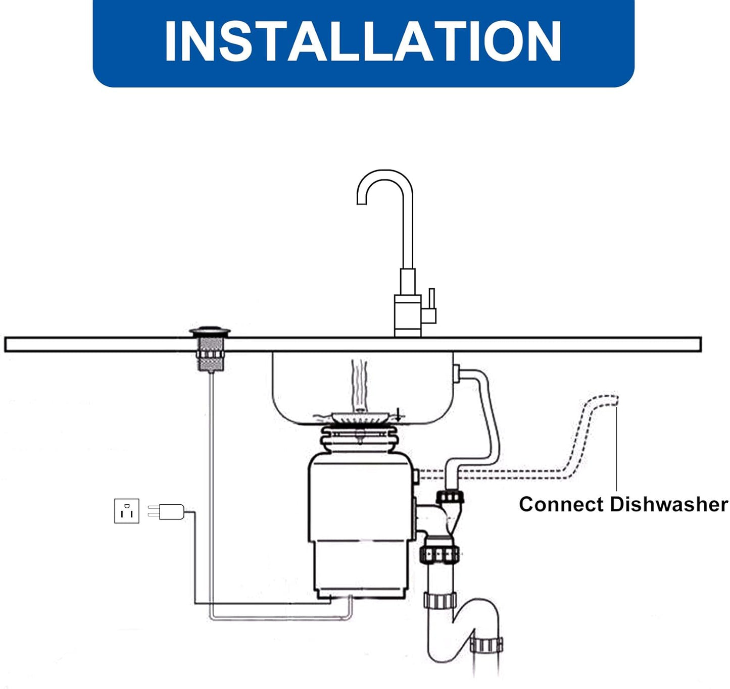 1/2 HP Garbage Disposal with Induction AC Motor Sound Reduction - 1.45L High Effect Grinding Food Waste Disposer by CLEESINK
