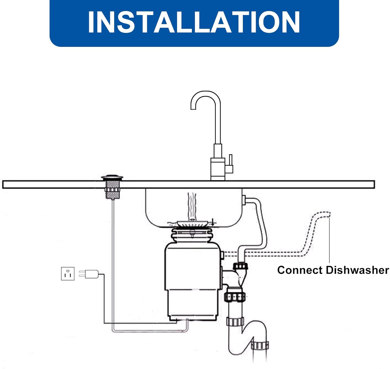 1/2 HP Garbage Disposal with Induction AC Motor Sound Reduction - 1.45L High Effect Grinding Food Waste Disposer by CLEESINK