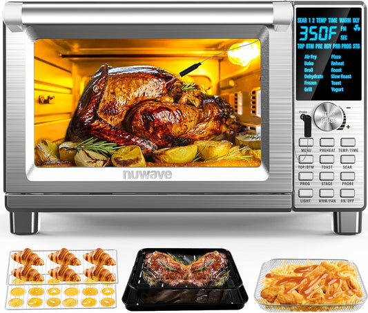 12-in-1 Nuwave Bravo Air Fryer Toaster Smart Oven with XL 30-QT Capacity, Convection, Stainless Steel Design