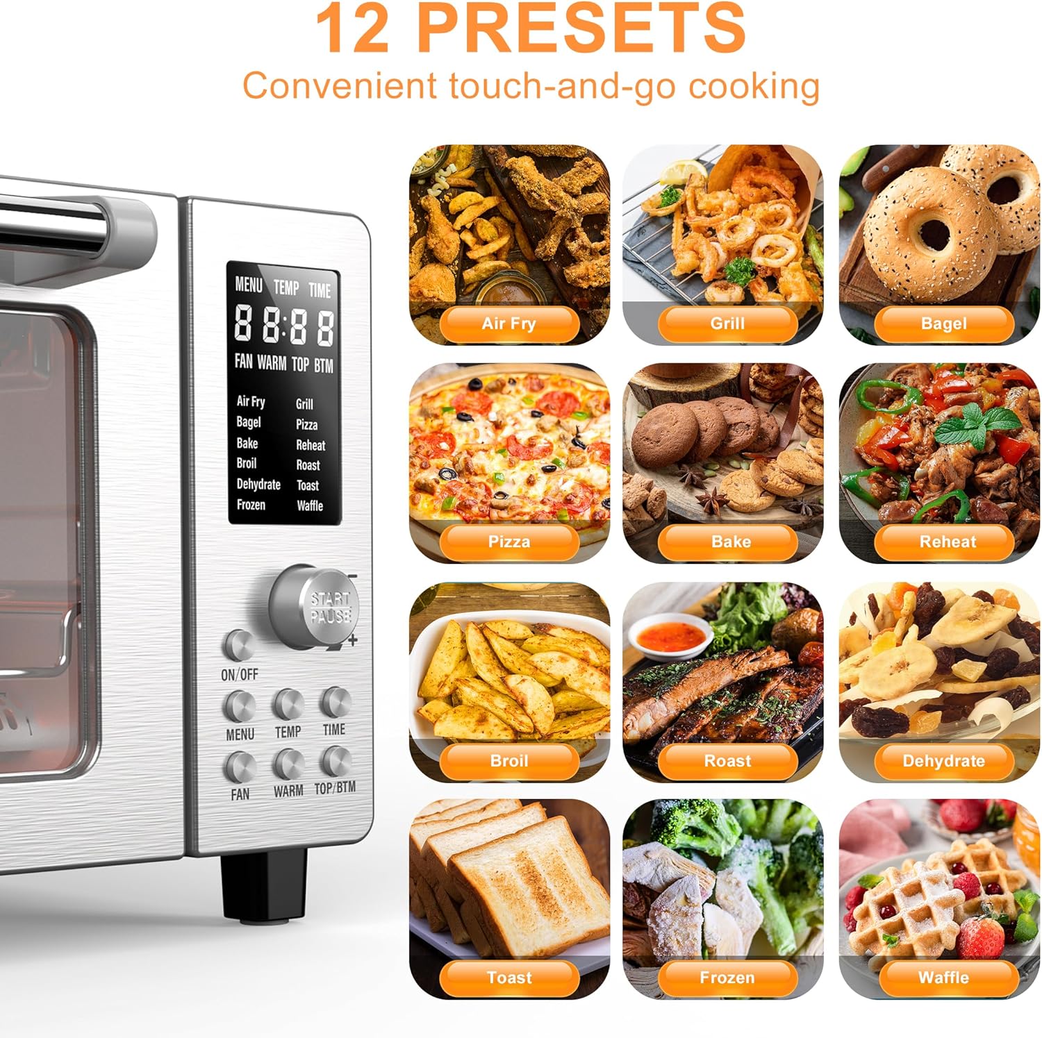 12-in-1 Nuwave Bravo Air Fryer Toaster Smart Oven, 1800W, 21-Qt Capacity, Temp Controls 50°-450°F, Stainless Steel