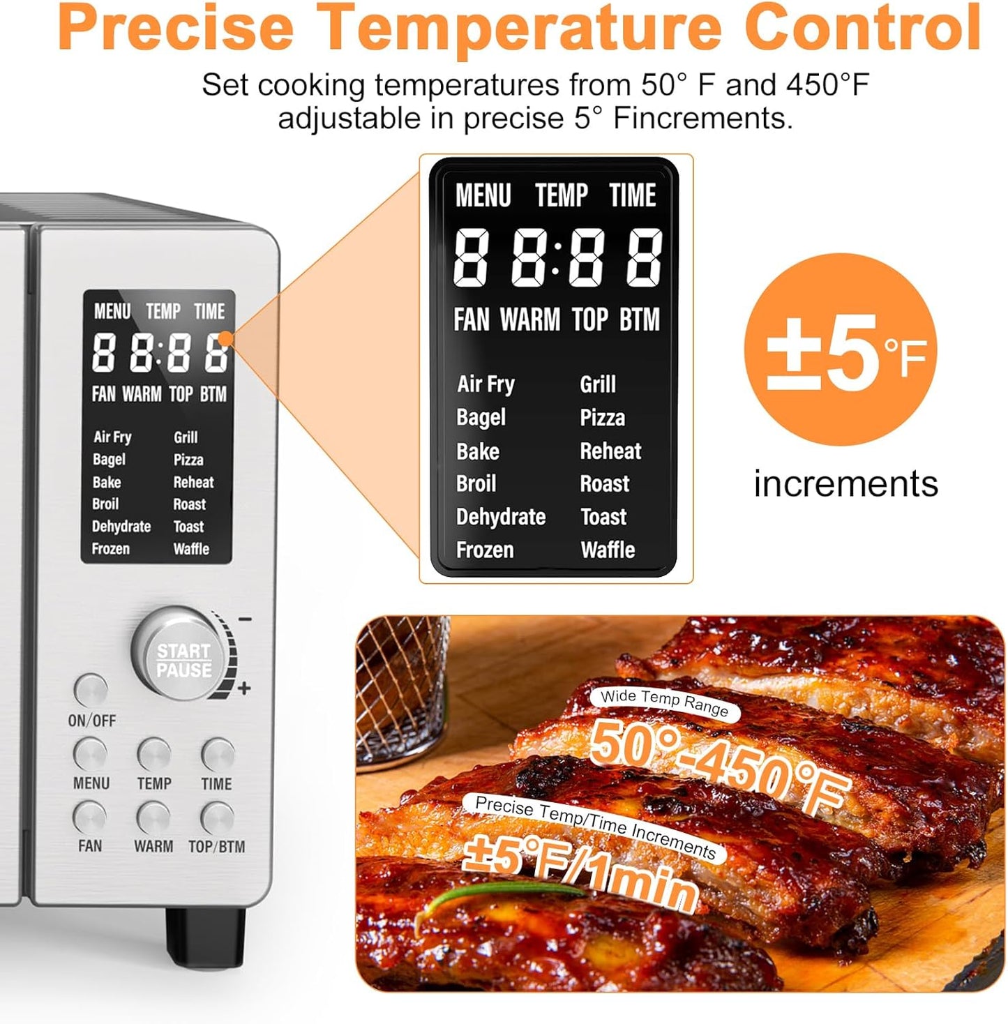 12-in-1 Nuwave Bravo Air Fryer Toaster Smart Oven, 1800W, 21-Qt Capacity, Temp Controls 50°-450°F, Stainless Steel