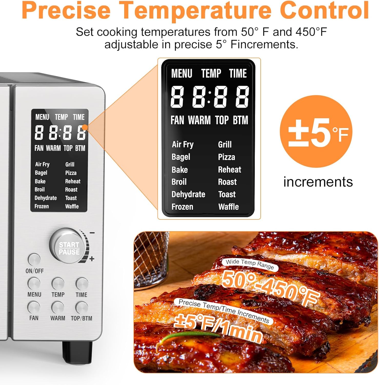 12-in-1 Nuwave Bravo Air Fryer Toaster Smart Oven, 1800W, 21-Qt Capacity, Temp Controls 50°-450°F, Stainless Steel