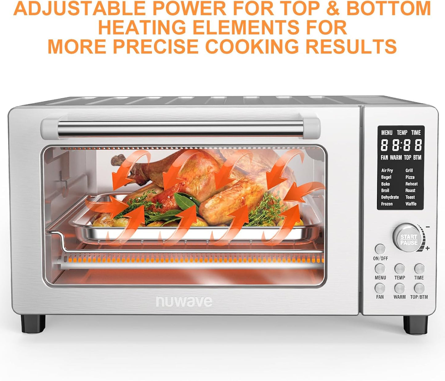 12-in-1 Nuwave Bravo Air Fryer Toaster Smart Oven, 1800W, 21-Qt Capacity, Temp Controls 50°-450°F, Stainless Steel