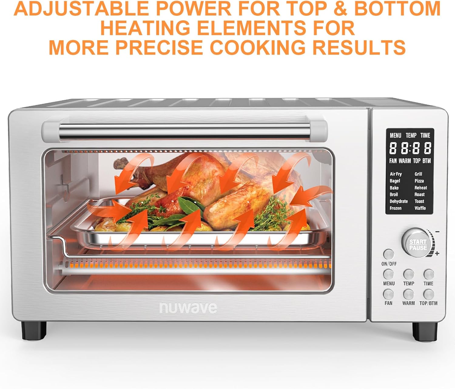 12-in-1 Nuwave Bravo Air Fryer Toaster Smart Oven, 1800W, 21-Qt Capacity, Temp Controls 50°-450°F, Stainless Steel