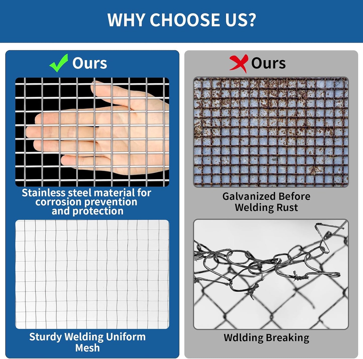 1/2 inch 19 Gauge 304 Stainless Steel Welded Wire Mesh Hardware Cloth - Chicken Wire Fence for Poultry, Garden, Plant Support - 15.7in x 24ft Cage & Containment Fence