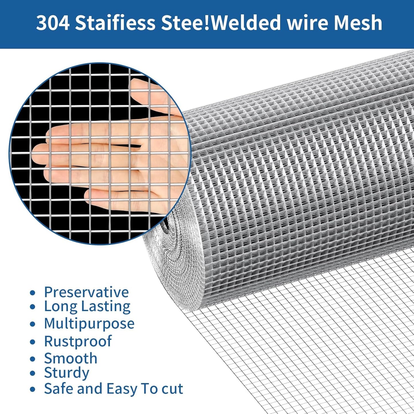 1/2 inch 19 Gauge 304 Stainless Steel Welded Wire Mesh Hardware Cloth - Chicken Wire Fence for Poultry, Garden, Plant Support - 15.7in x 24ft Cage & Containment Fence