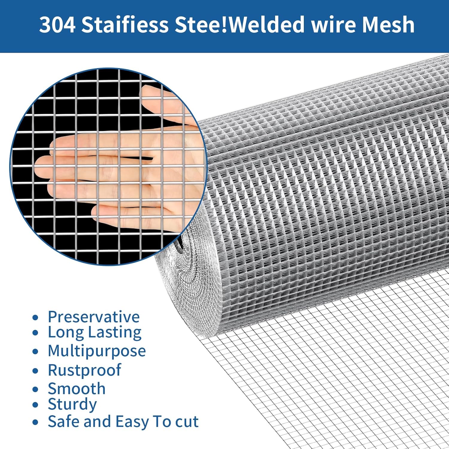 1/2 inch 19 Gauge 304 Stainless Steel Welded Wire Mesh Hardware Cloth - Chicken Wire Fence for Poultry, Garden, Plant Support - 15.7in x 24ft Cage & Containment Fence