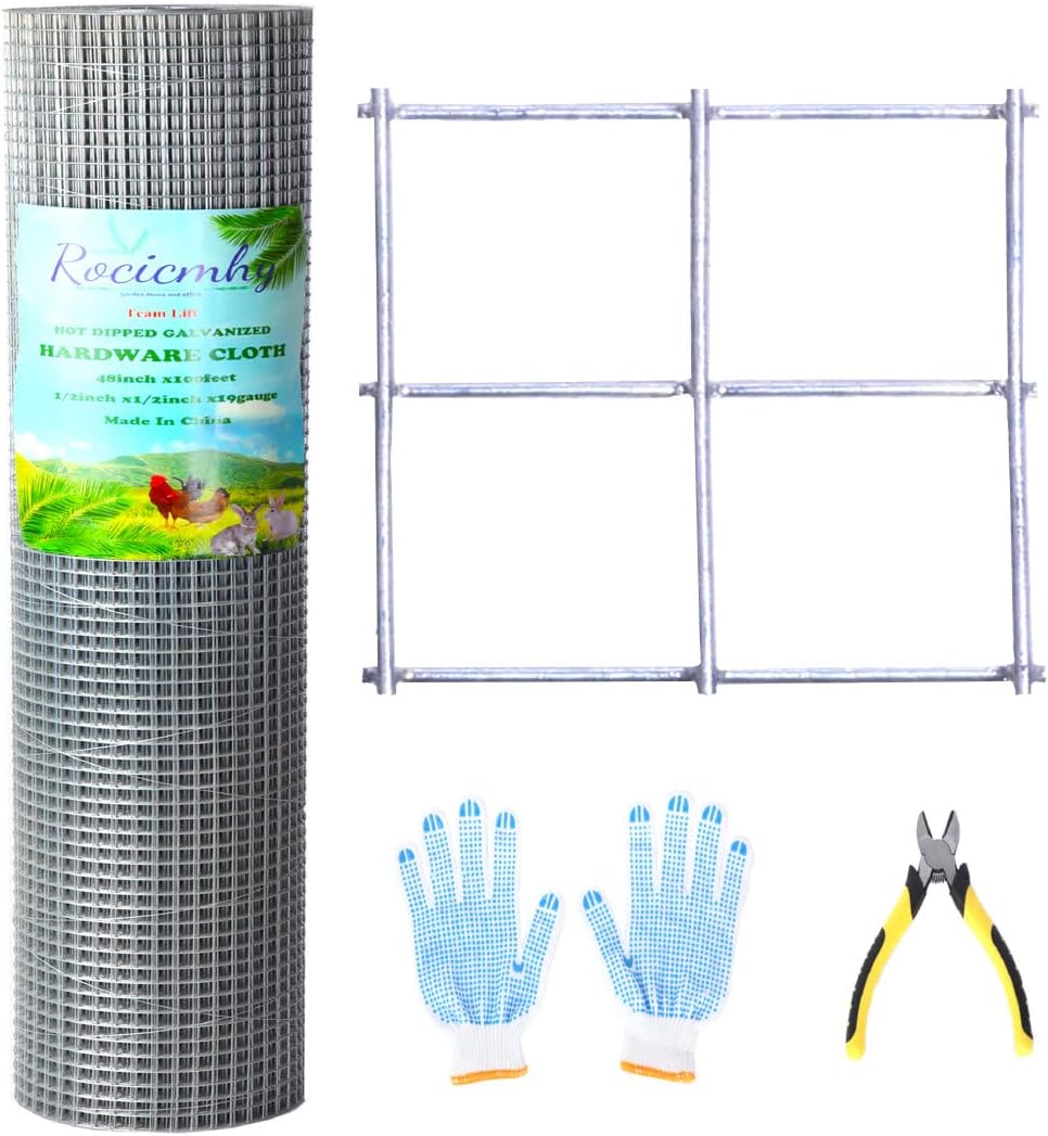 1/2 Inch 48x100 19Ga Hardware Cloth - Hot Dipped Galvanized Wire Mesh Roll for Chicken Coops, Rabbit Hutches, and More