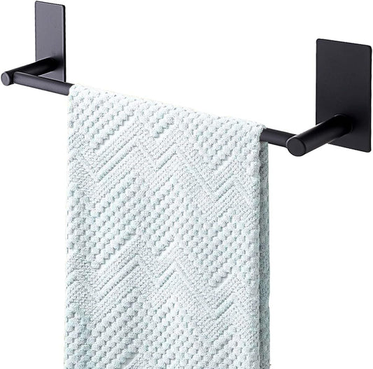 12-Inch Black Adhesive Stick Towel Bar - No Drill Stainless Steel Towel Rack with Strong Adhesion Tape - Bathroom Towel Holder
