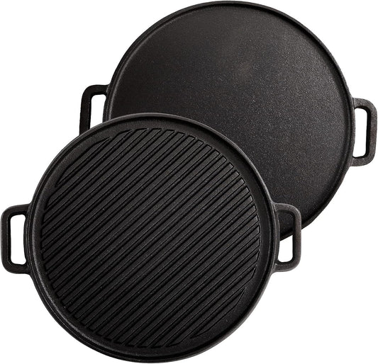 12 Inch Cast Iron Griddle - Reversible Grill/Griddle for Stovetop and Open Fire Cooking