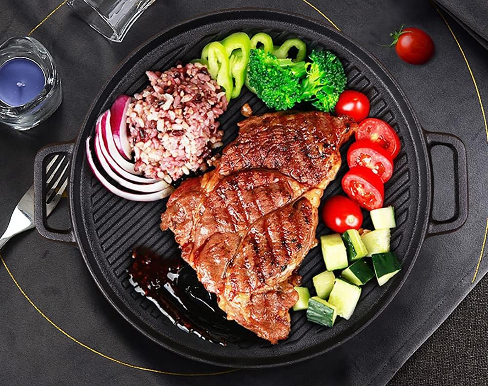 12 Inch Cast Iron Griddle - Reversible Grill/Griddle for Stovetop and Open Fire Cooking