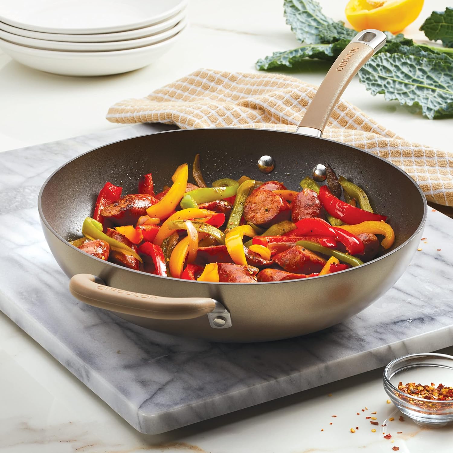 12-Inch Circulon Premier Professional Hard Anodized Nonstick Jumbo Cooker with Lid and Helper Handle in Bronze