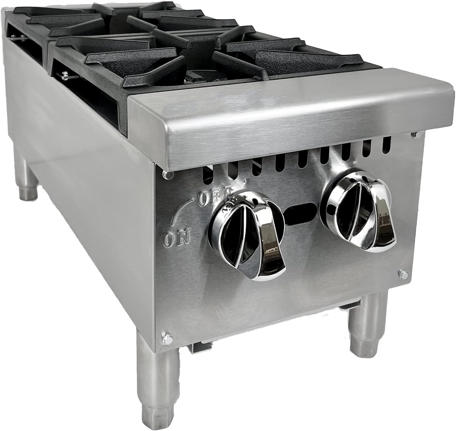 12-Inch Commercial Heavy Duty Gas Hotplate with Two Burners, 50,000 BTU - For Countertop Use