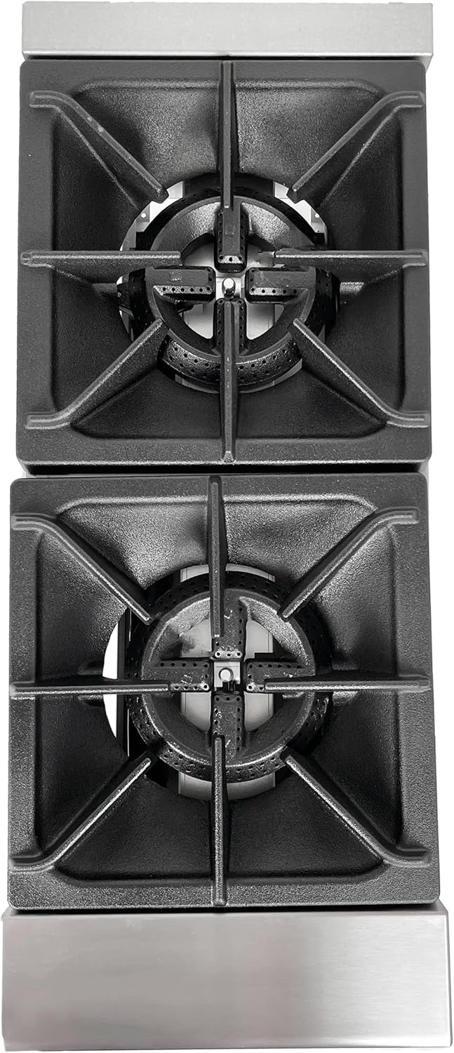 12-Inch Commercial Heavy Duty Gas Hotplate with Two Burners, 50,000 BTU - For Countertop Use