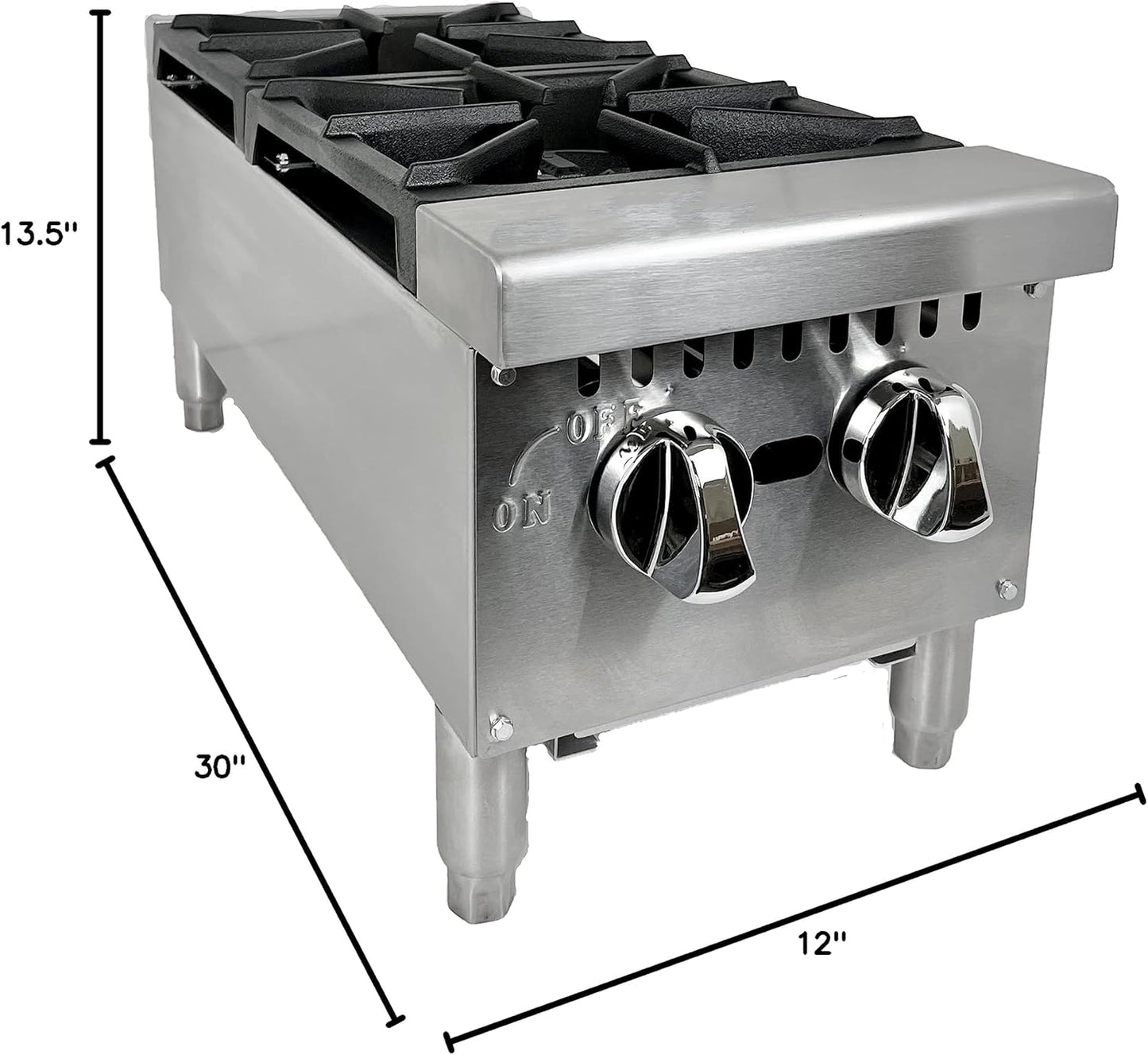 12-Inch Commercial Heavy Duty Gas Hotplate with Two Burners, 50,000 BTU - For Countertop Use