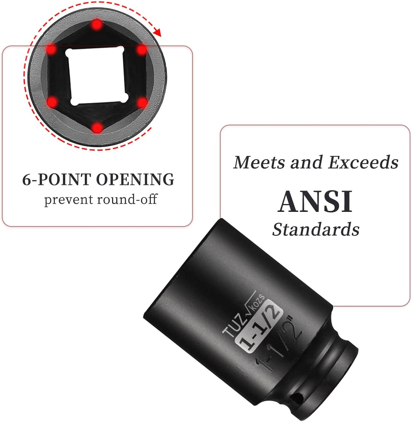 1/2-Inch Drive 1-1/2 Deep Impact Hex Socket - Metric, 6-Point Design, Chrome Moly Steel