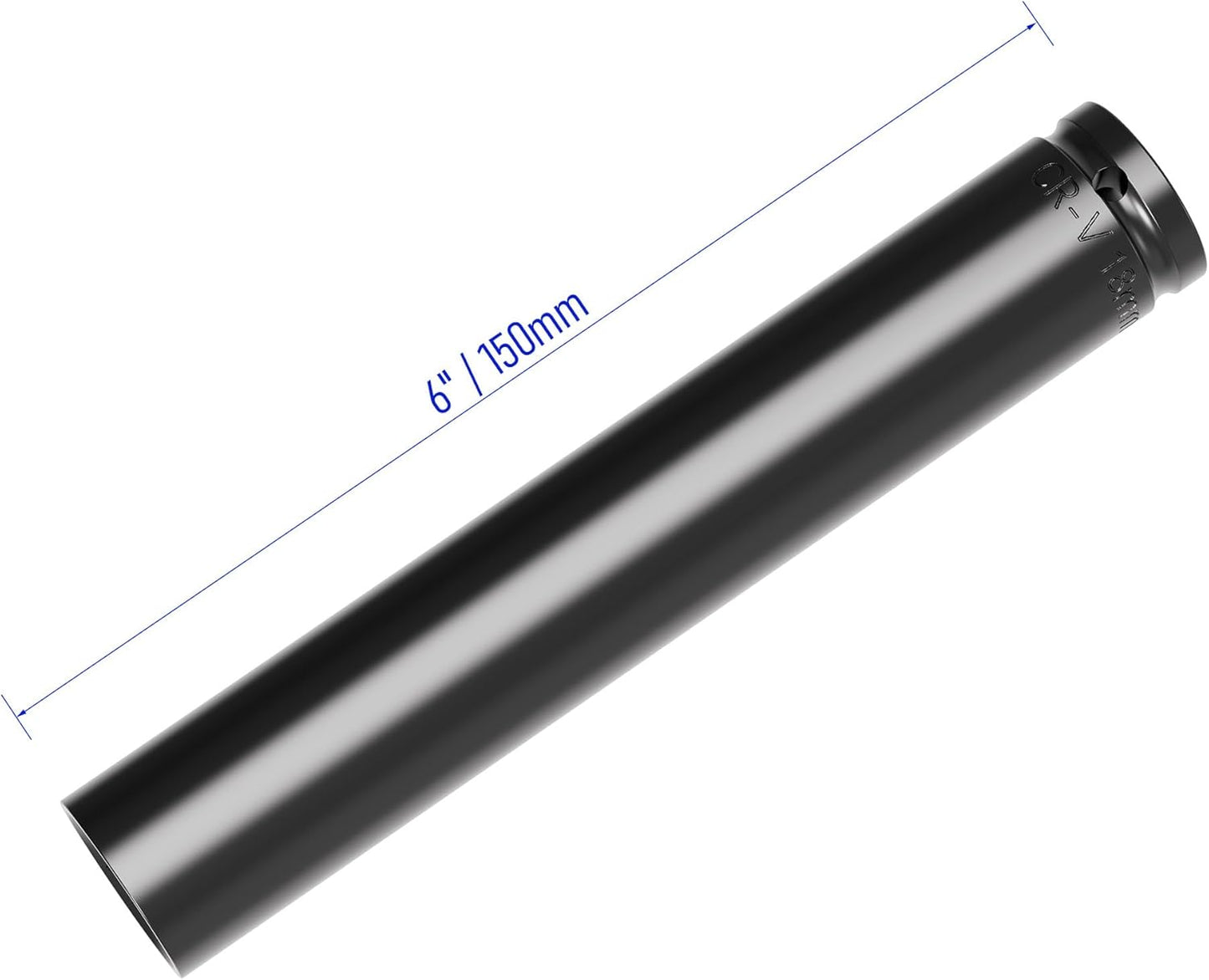1/2 Inch Drive 18mm Deep Impact Socket, Heat-Treated CR-V Steel, 6-Point Metric Sizes - 6 Inch Length