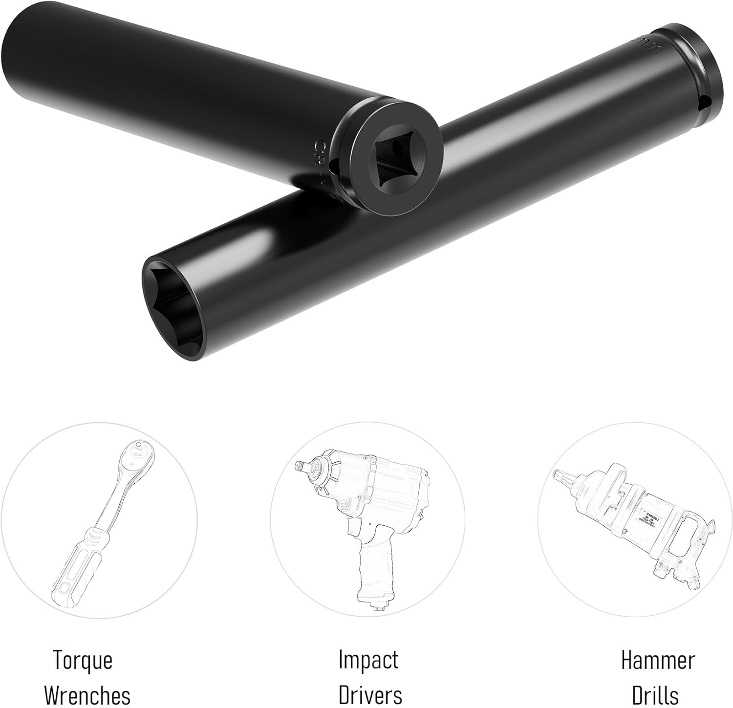 1/2 Inch Drive 18mm Deep Impact Socket, Heat-Treated CR-V Steel, 6-Point Metric Sizes - 6 Inch Length