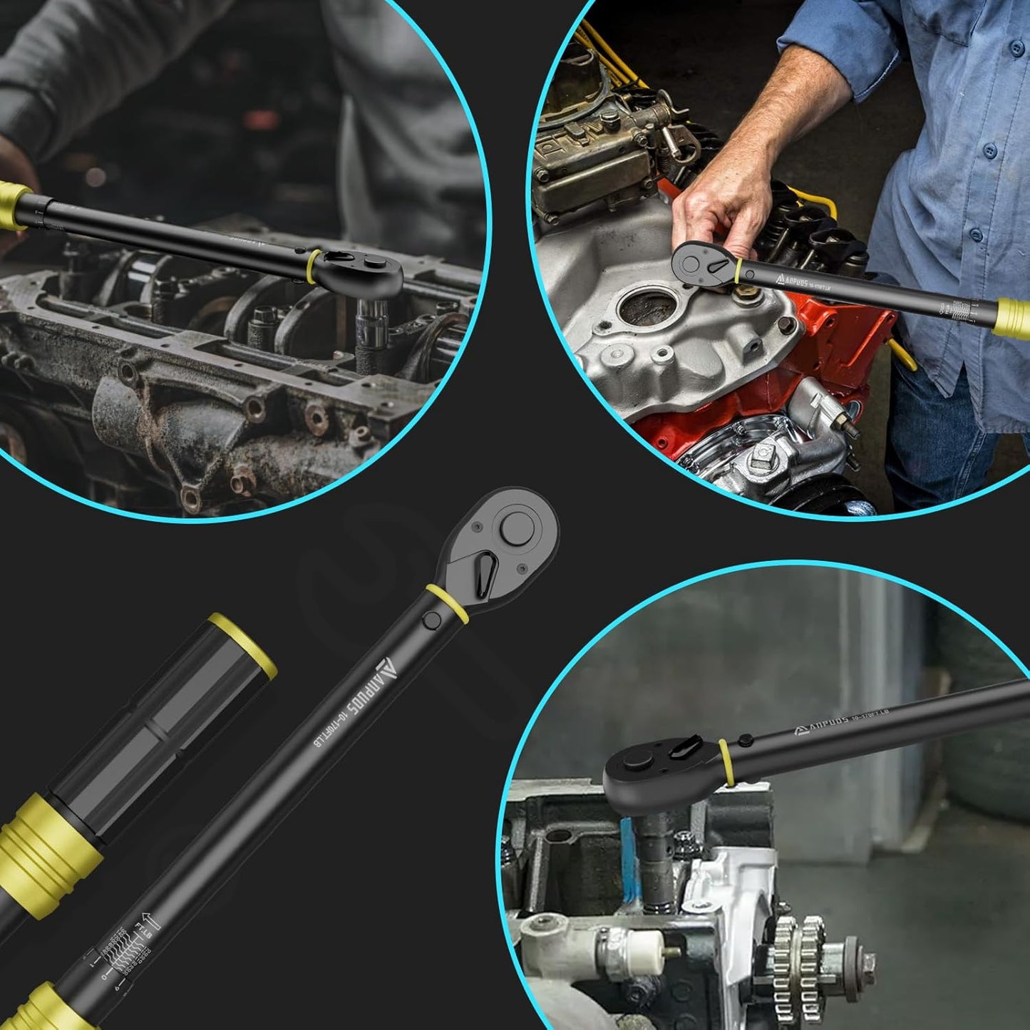 1/2-Inch Drive Click Torque Wrench 10-170 Ft-Lb/13.6-230.5 Nm Dual-Direction 72-Tooth Dual Range Scales Quick Release Reversible Head