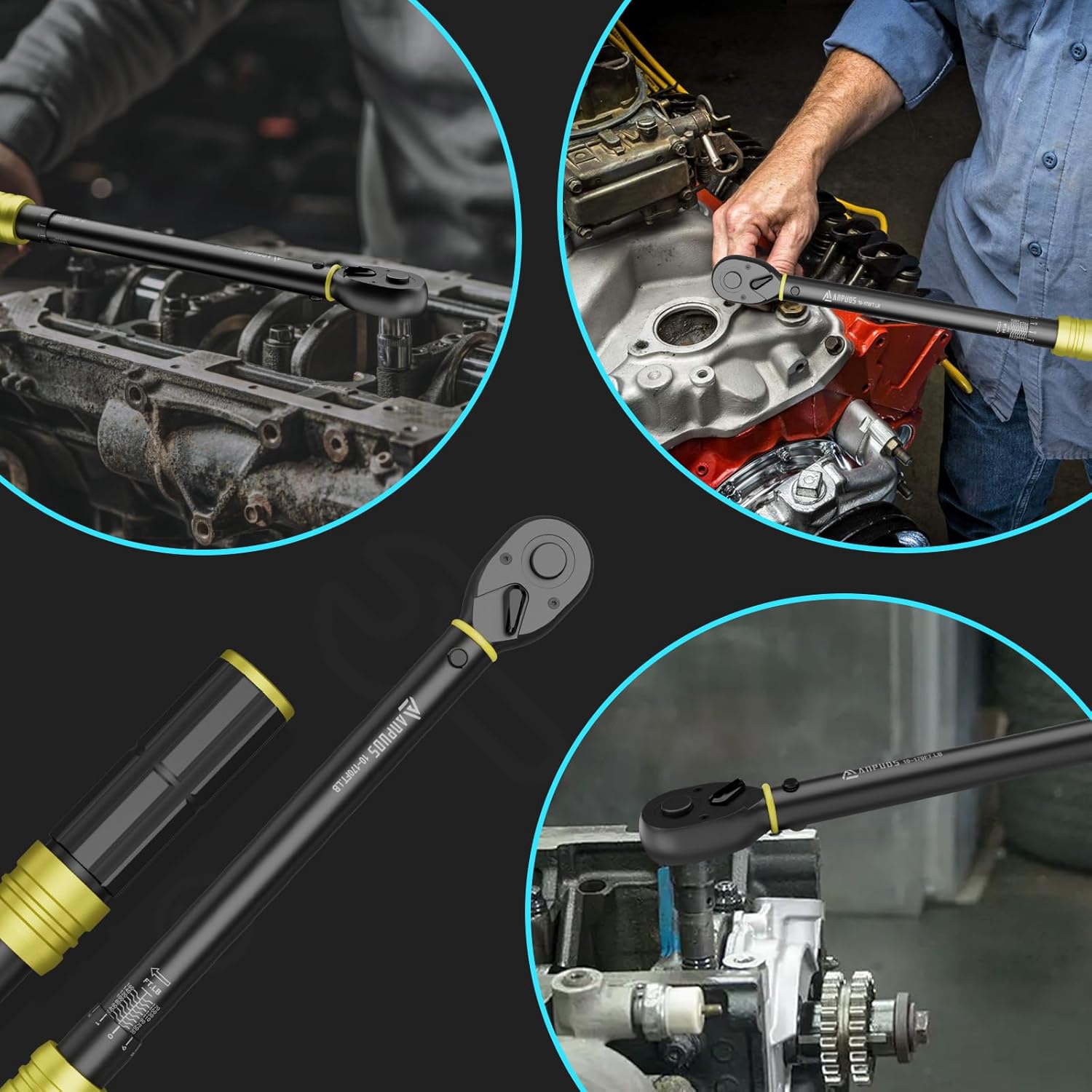 1/2-Inch Drive Click Torque Wrench 10-170 Ft-Lb/13.6-230.5 Nm Dual-Direction 72-Tooth Dual Range Scales Quick Release Reversible Head