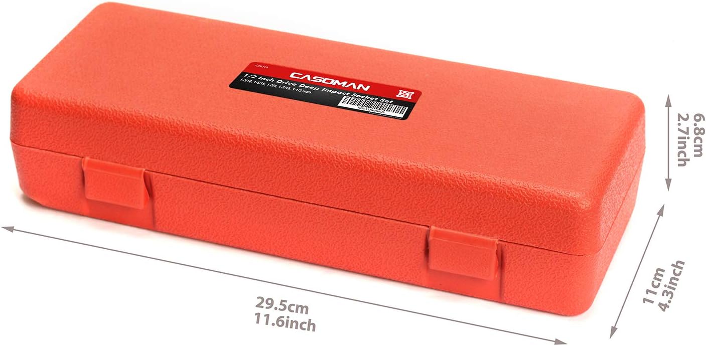 1/2-Inch Drive Deep Impact Socket Set, 5-Piece Axle Nut Socket Set, Cr-Mo, 6-Point, 1-3/16" to 1-1/2" - CASOMAN