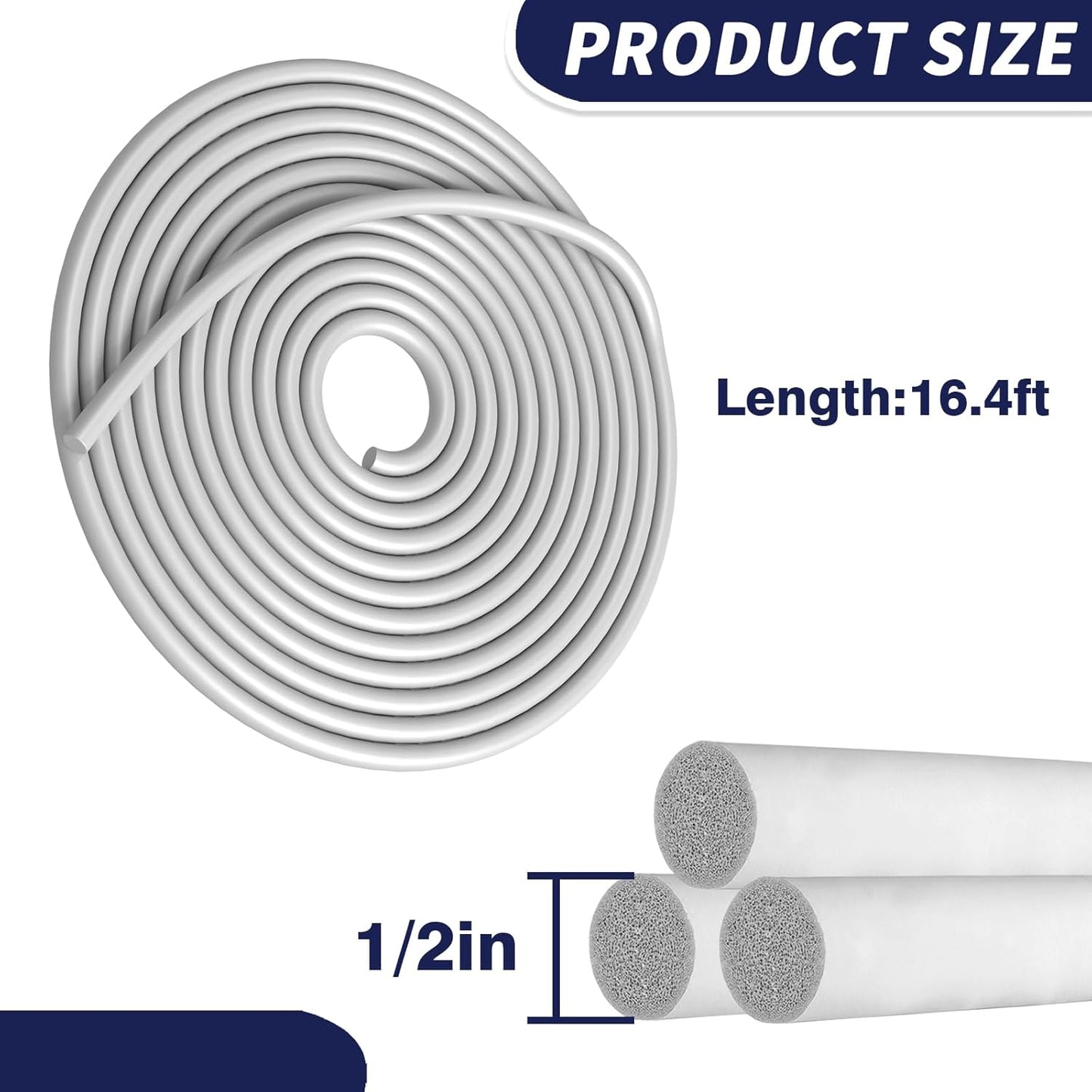 1/2 Inch EPDM Rubber Backer Rod Joint Filler for Concrete Cracks - 16.4 Ft Length